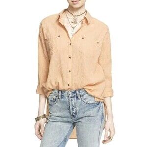 FREE PEOPLE Size XS LOVE HER MADLY OVERSIZED TEXTURED BUTTON DOWN SHIRT BLOUSE 5